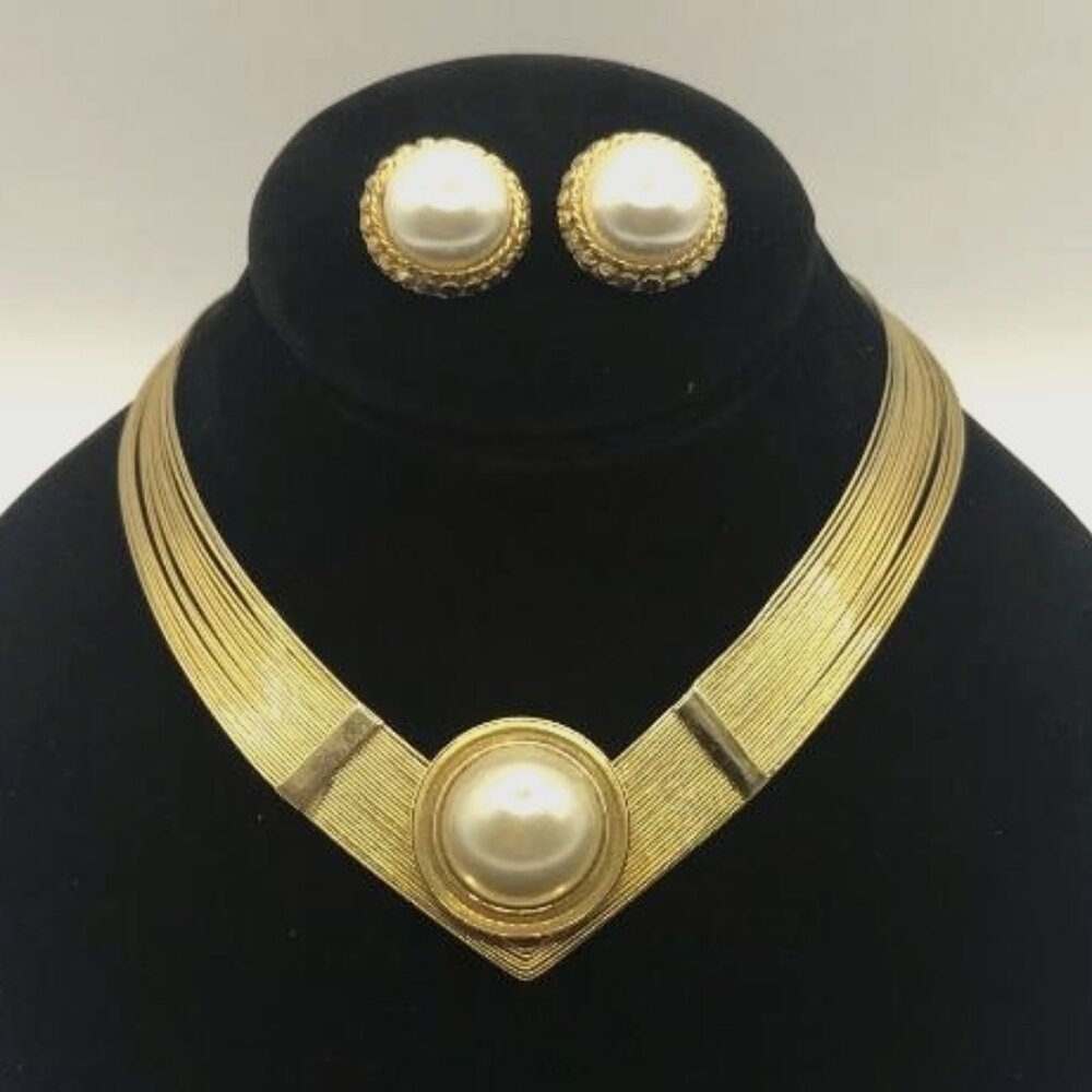Gold-Tone Multi Layer Memory Wire Choker With Fau… - image 1